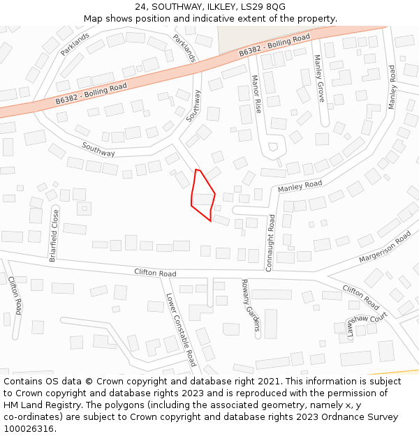 24, SOUTHWAY, ILKLEY, LS29 8QG: Location map and indicative extent of plot