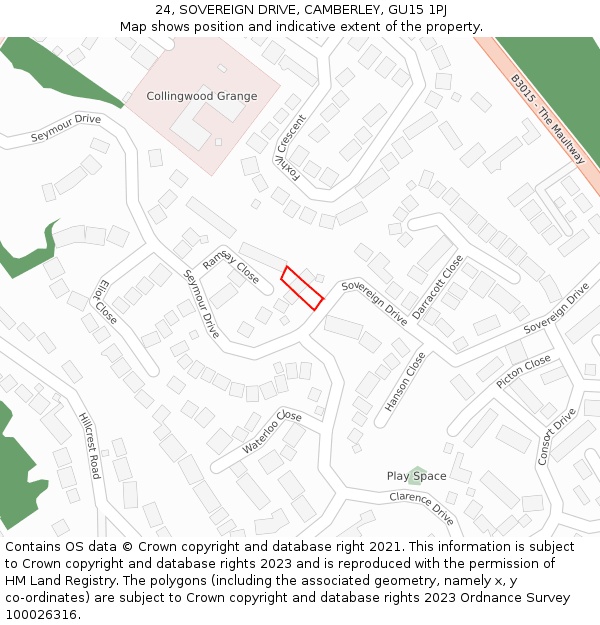 24, SOVEREIGN DRIVE, CAMBERLEY, GU15 1PJ: Location map and indicative extent of plot