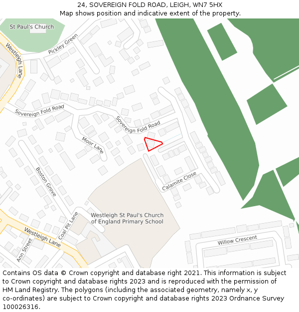 24, SOVEREIGN FOLD ROAD, LEIGH, WN7 5HX: Location map and indicative extent of plot