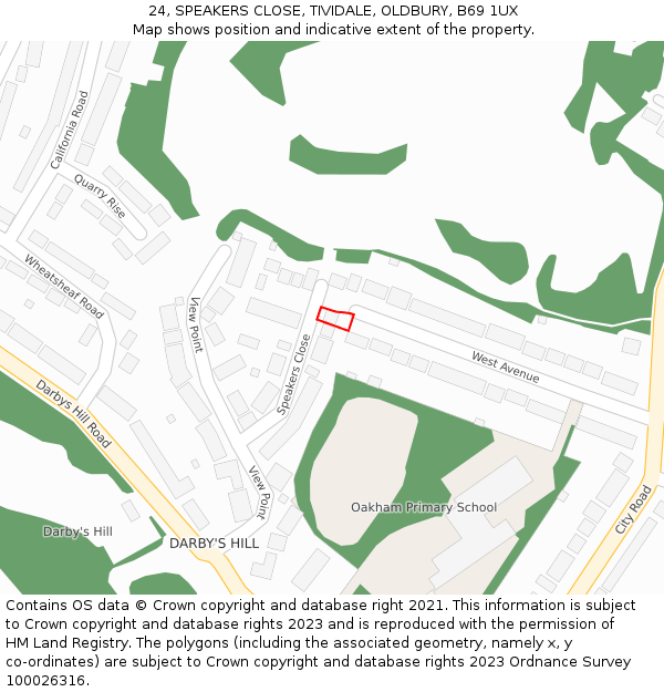 24, SPEAKERS CLOSE, TIVIDALE, OLDBURY, B69 1UX: Location map and indicative extent of plot