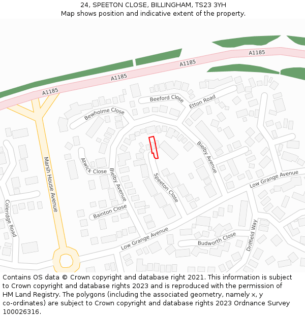 24, SPEETON CLOSE, BILLINGHAM, TS23 3YH: Location map and indicative extent of plot