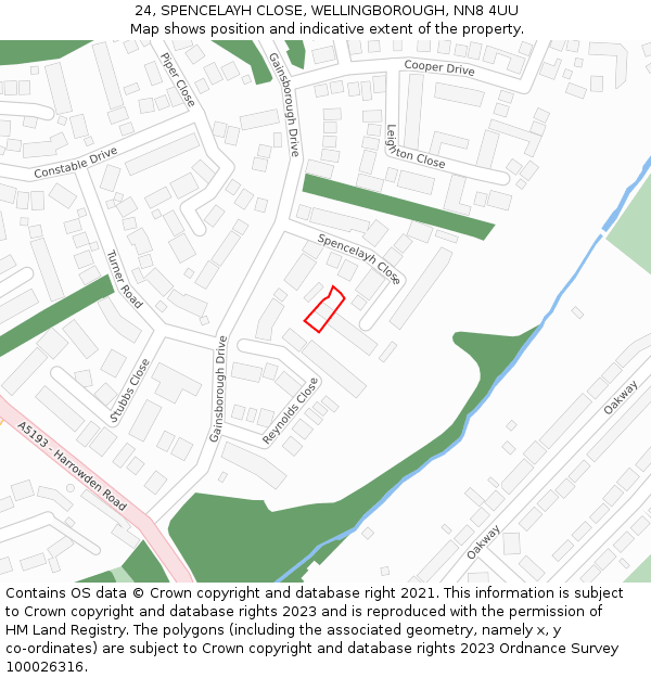 24, SPENCELAYH CLOSE, WELLINGBOROUGH, NN8 4UU: Location map and indicative extent of plot