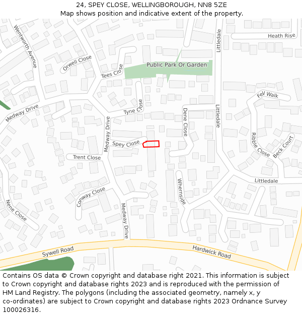 24, SPEY CLOSE, WELLINGBOROUGH, NN8 5ZE: Location map and indicative extent of plot