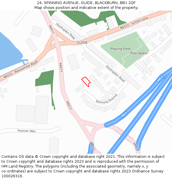 24, SPINNING AVENUE, GUIDE, BLACKBURN, BB1 2QF: Location map and indicative extent of plot