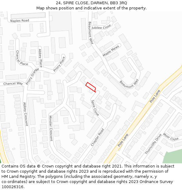 24, SPIRE CLOSE, DARWEN, BB3 3RQ: Location map and indicative extent of plot