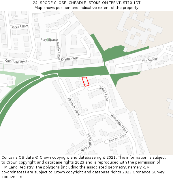 24, SPODE CLOSE, CHEADLE, STOKE-ON-TRENT, ST10 1DT: Location map and indicative extent of plot