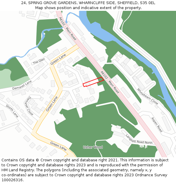 24, SPRING GROVE GARDENS, WHARNCLIFFE SIDE, SHEFFIELD, S35 0EL: Location map and indicative extent of plot