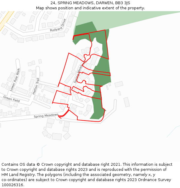 24, SPRING MEADOWS, DARWEN, BB3 3JS: Location map and indicative extent of plot