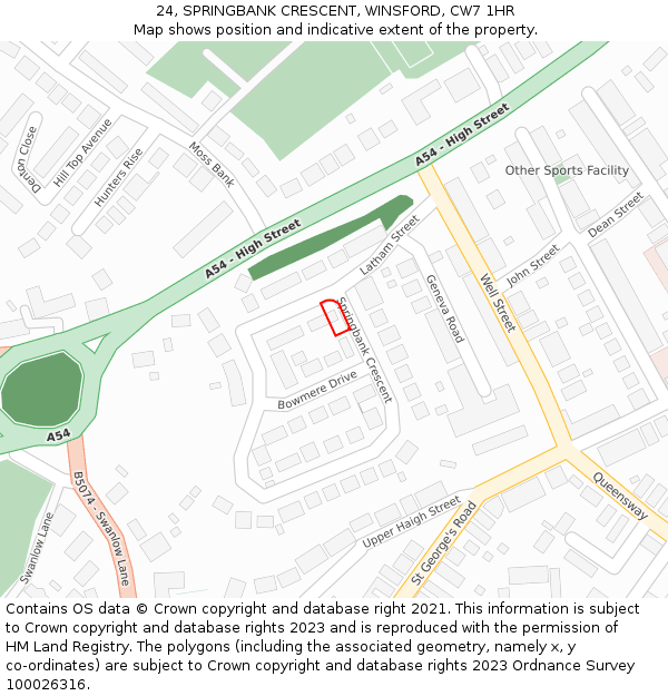24, SPRINGBANK CRESCENT, WINSFORD, CW7 1HR: Location map and indicative extent of plot
