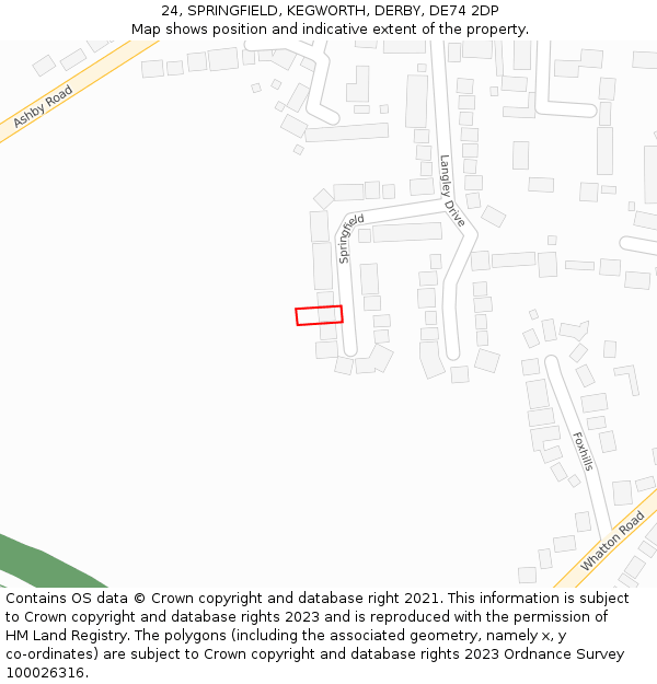 24, SPRINGFIELD, KEGWORTH, DERBY, DE74 2DP: Location map and indicative extent of plot