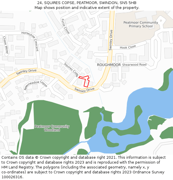 24, SQUIRES COPSE, PEATMOOR, SWINDON, SN5 5HB: Location map and indicative extent of plot