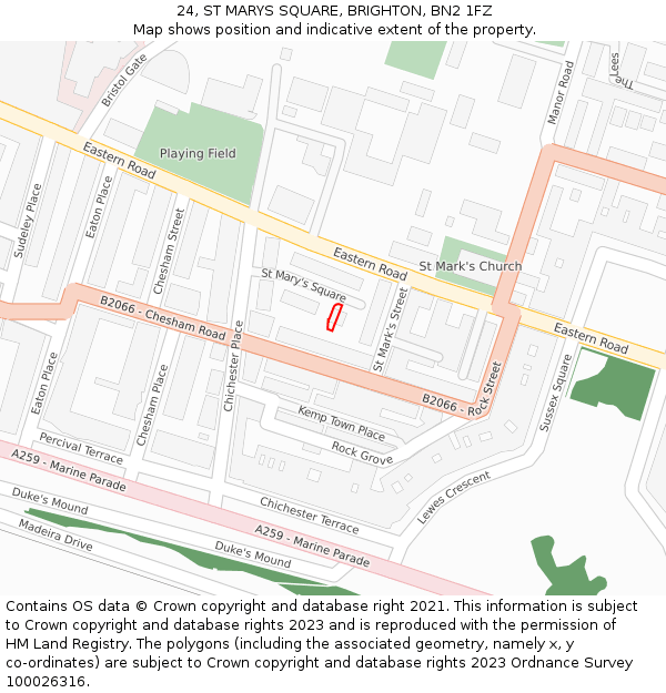 24, ST MARYS SQUARE, BRIGHTON, BN2 1FZ: Location map and indicative extent of plot