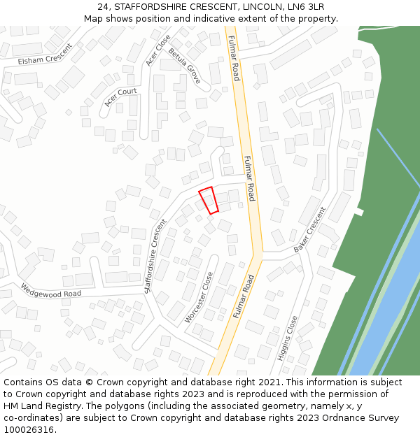 24, STAFFORDSHIRE CRESCENT, LINCOLN, LN6 3LR: Location map and indicative extent of plot