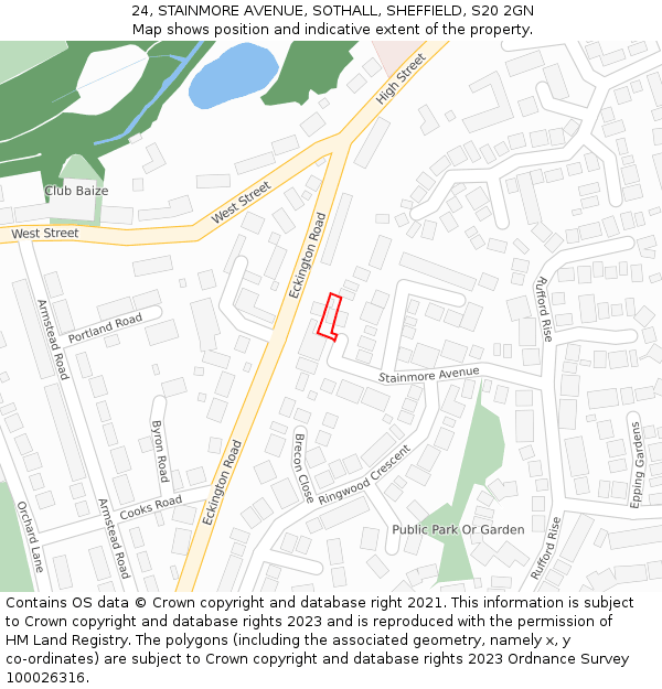 24, STAINMORE AVENUE, SOTHALL, SHEFFIELD, S20 2GN: Location map and indicative extent of plot