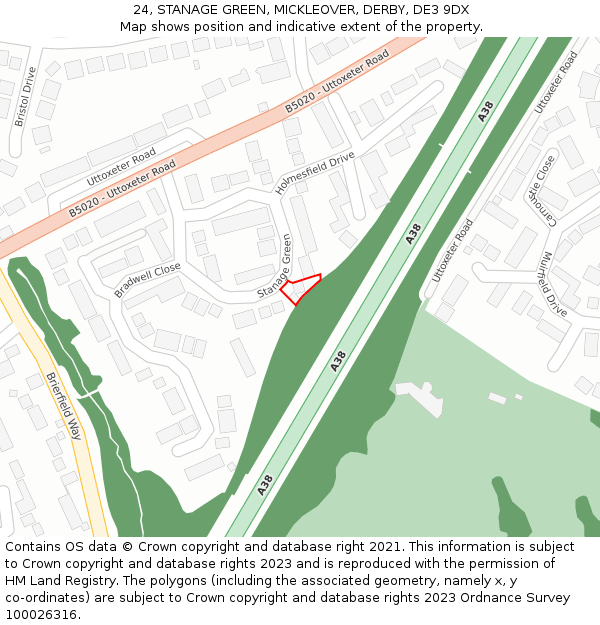 24, STANAGE GREEN, MICKLEOVER, DERBY, DE3 9DX: Location map and indicative extent of plot