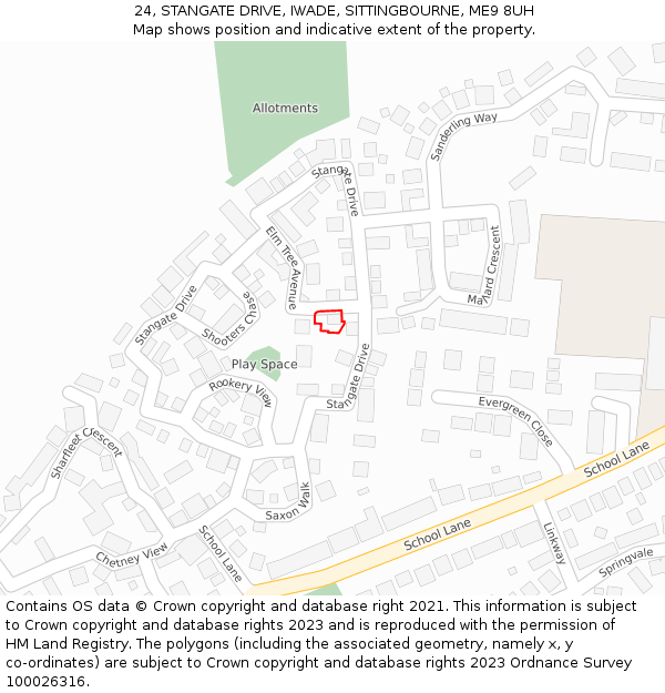 24, STANGATE DRIVE, IWADE, SITTINGBOURNE, ME9 8UH: Location map and indicative extent of plot