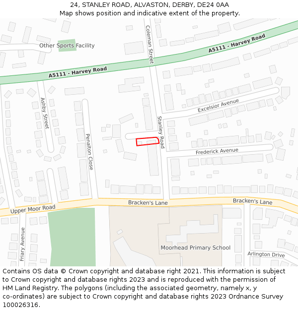 24, STANLEY ROAD, ALVASTON, DERBY, DE24 0AA: Location map and indicative extent of plot