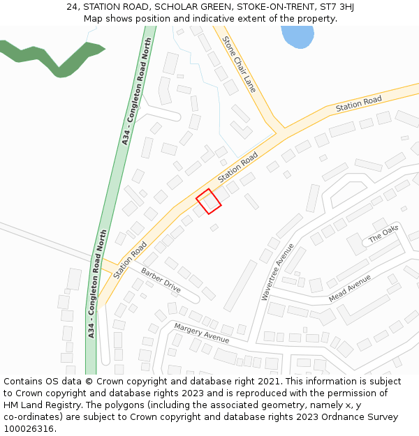 24, STATION ROAD, SCHOLAR GREEN, STOKE-ON-TRENT, ST7 3HJ: Location map and indicative extent of plot