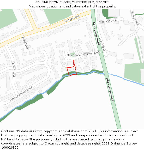 24, STAUNTON CLOSE, CHESTERFIELD, S40 2FE: Location map and indicative extent of plot