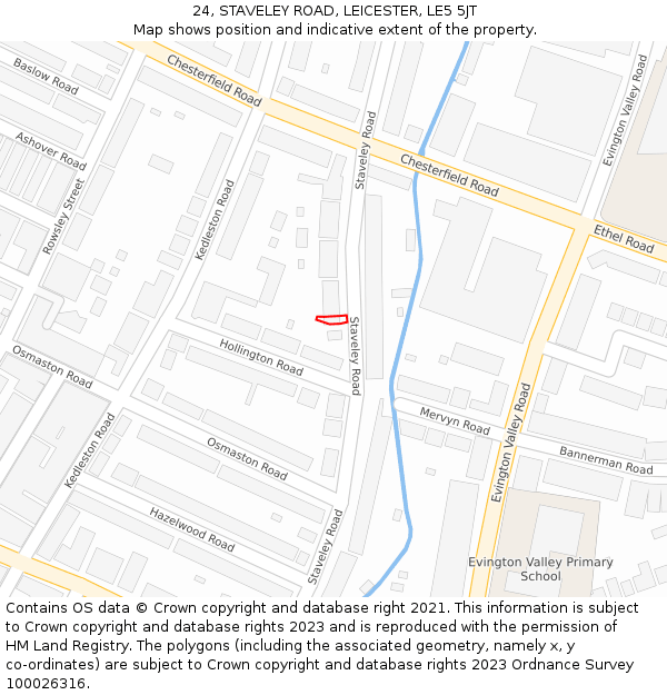 24, STAVELEY ROAD, LEICESTER, LE5 5JT: Location map and indicative extent of plot