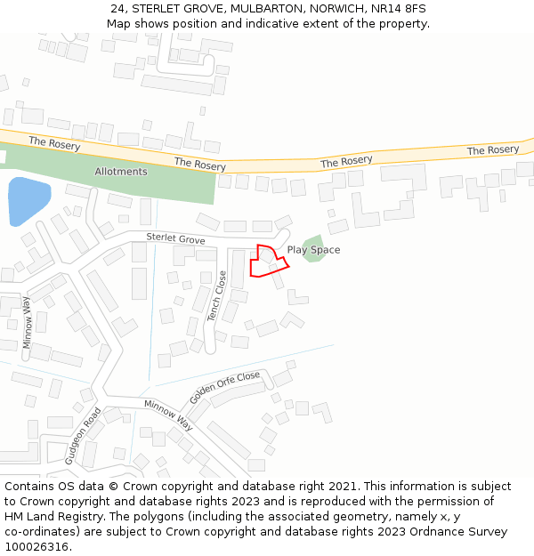 24, STERLET GROVE, MULBARTON, NORWICH, NR14 8FS: Location map and indicative extent of plot
