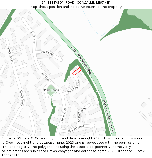 24, STIMPSON ROAD, COALVILLE, LE67 4EN: Location map and indicative extent of plot