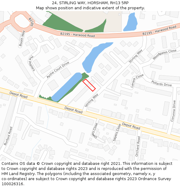 24, STIRLING WAY, HORSHAM, RH13 5RP: Location map and indicative extent of plot