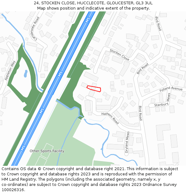 24, STOCKEN CLOSE, HUCCLECOTE, GLOUCESTER, GL3 3UL: Location map and indicative extent of plot
