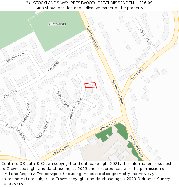 24, STOCKLANDS WAY, PRESTWOOD, GREAT MISSENDEN, HP16 0SJ: Location map and indicative extent of plot