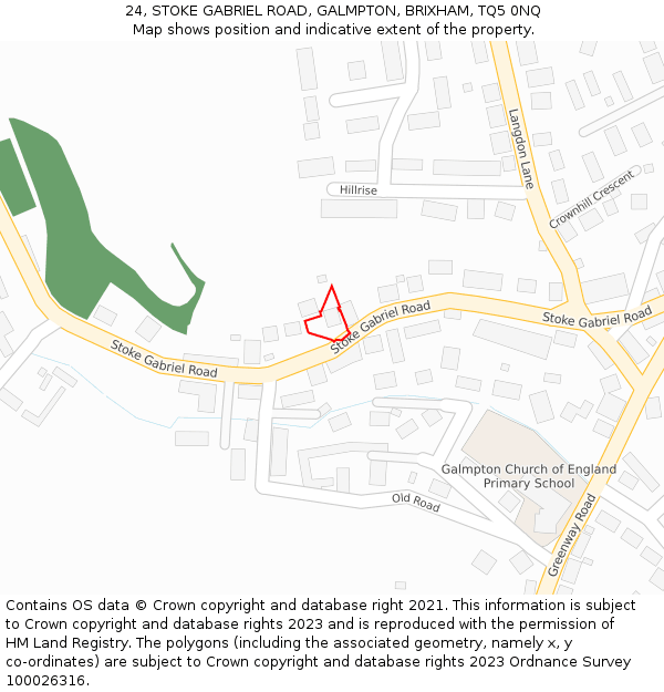 24, STOKE GABRIEL ROAD, GALMPTON, BRIXHAM, TQ5 0NQ: Location map and indicative extent of plot