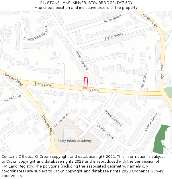 24, STONE LANE, KINVER, STOURBRIDGE, DY7 6DY: Location map and indicative extent of plot