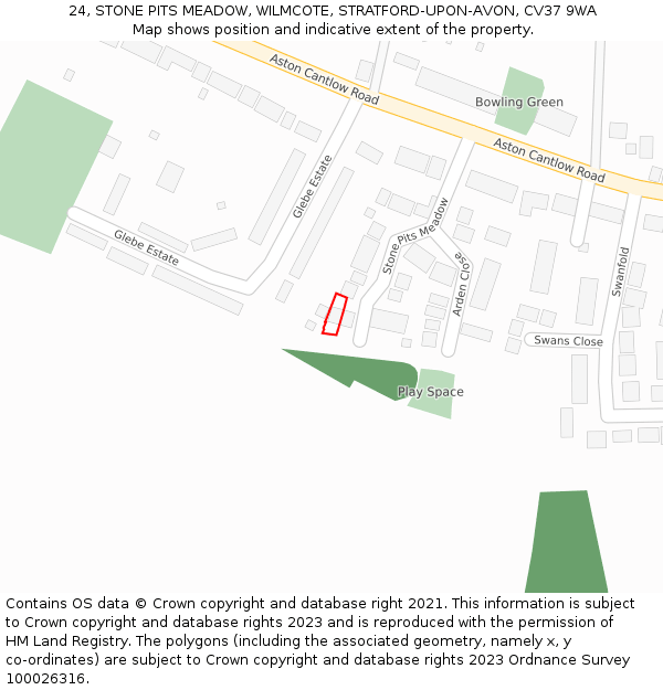 24, STONE PITS MEADOW, WILMCOTE, STRATFORD-UPON-AVON, CV37 9WA: Location map and indicative extent of plot