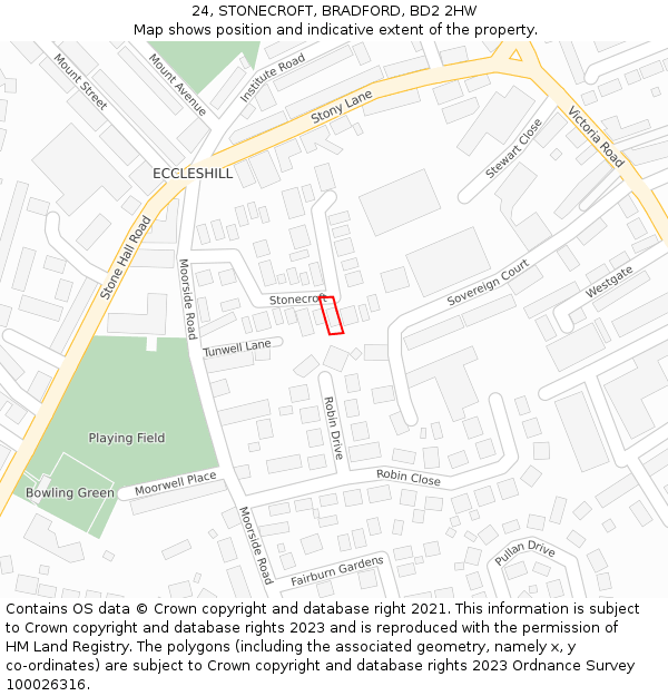24, STONECROFT, BRADFORD, BD2 2HW: Location map and indicative extent of plot