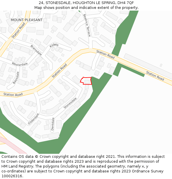 24, STONESDALE, HOUGHTON LE SPRING, DH4 7QF: Location map and indicative extent of plot