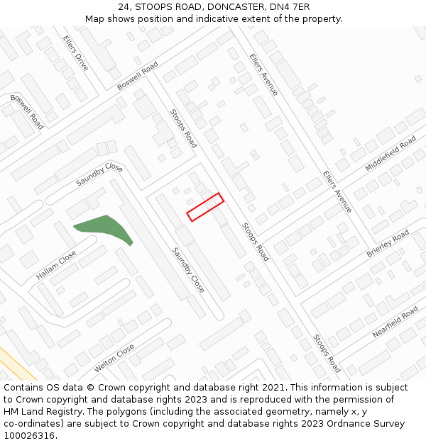 24, STOOPS ROAD, DONCASTER, DN4 7ER: Location map and indicative extent of plot