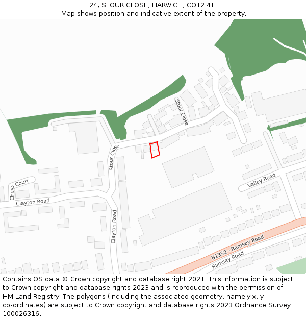 24, STOUR CLOSE, HARWICH, CO12 4TL: Location map and indicative extent of plot