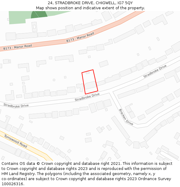 24, STRADBROKE DRIVE, CHIGWELL, IG7 5QY: Location map and indicative extent of plot