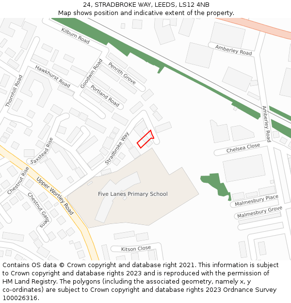 24, STRADBROKE WAY, LEEDS, LS12 4NB: Location map and indicative extent of plot