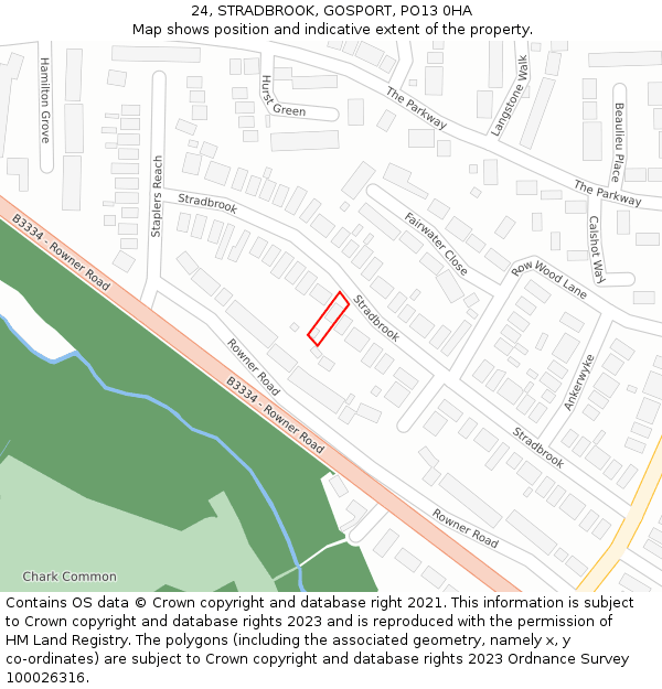 24, STRADBROOK, GOSPORT, PO13 0HA: Location map and indicative extent of plot