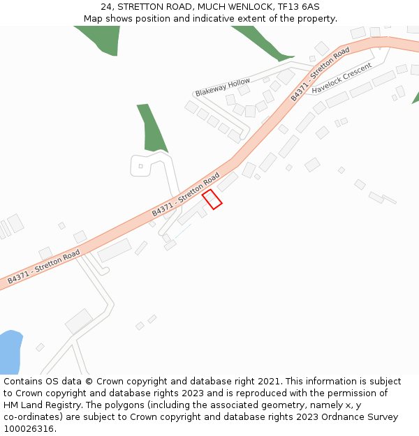 24, STRETTON ROAD, MUCH WENLOCK, TF13 6AS: Location map and indicative extent of plot