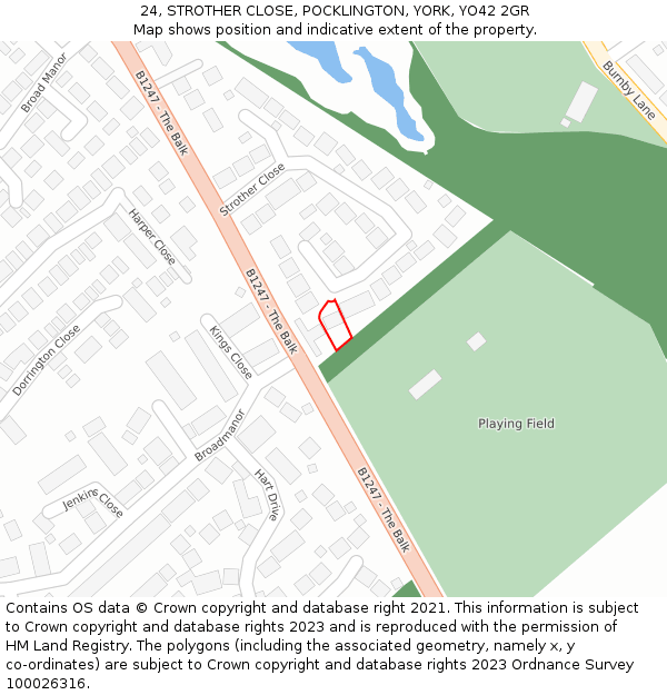 24, STROTHER CLOSE, POCKLINGTON, YORK, YO42 2GR: Location map and indicative extent of plot