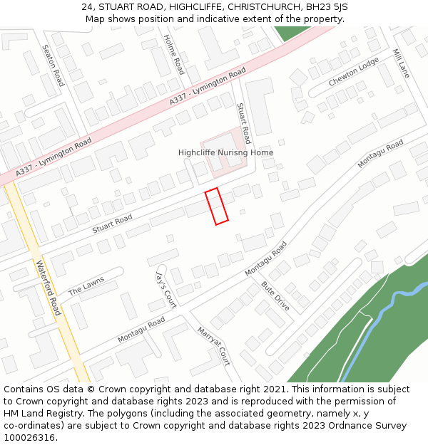 24, STUART ROAD, HIGHCLIFFE, CHRISTCHURCH, BH23 5JS: Location map and indicative extent of plot