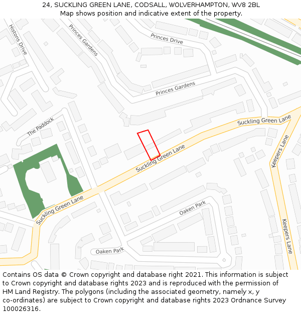 24, SUCKLING GREEN LANE, CODSALL, WOLVERHAMPTON, WV8 2BL: Location map and indicative extent of plot