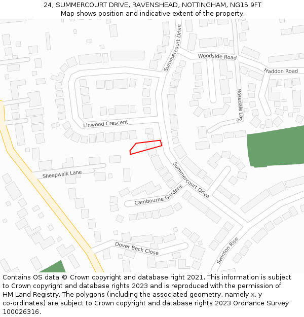 24, SUMMERCOURT DRIVE, RAVENSHEAD, NOTTINGHAM, NG15 9FT: Location map and indicative extent of plot