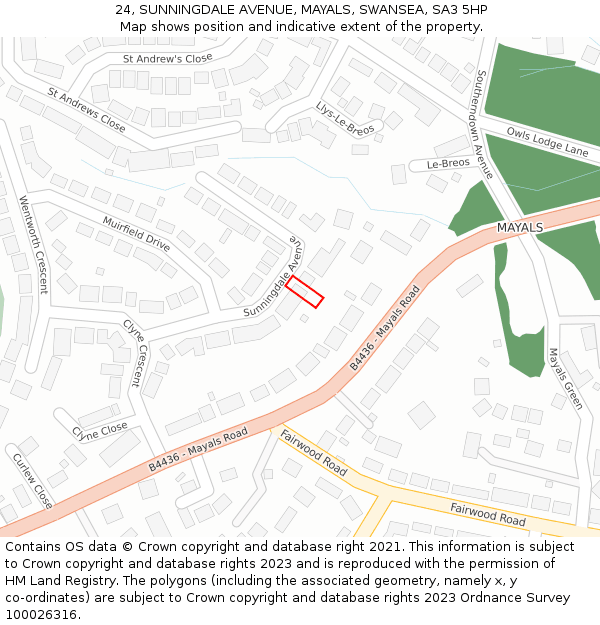 24, SUNNINGDALE AVENUE, MAYALS, SWANSEA, SA3 5HP: Location map and indicative extent of plot