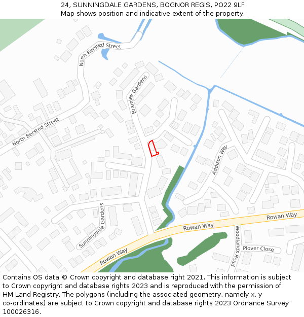 24, SUNNINGDALE GARDENS, BOGNOR REGIS, PO22 9LF: Location map and indicative extent of plot