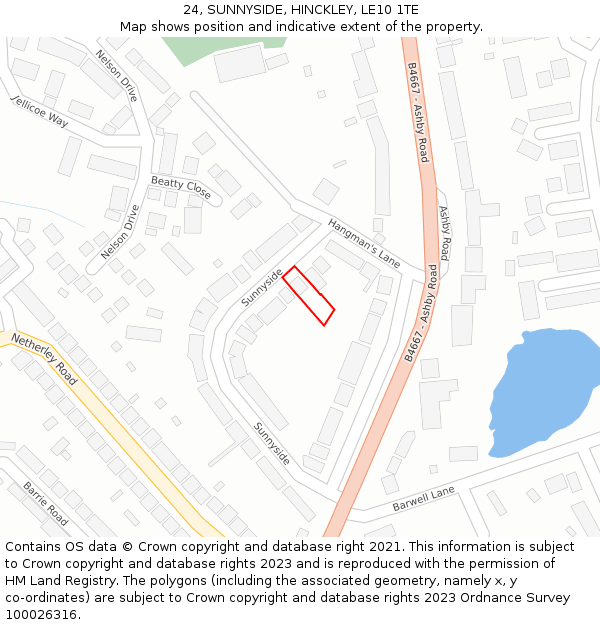 24, SUNNYSIDE, HINCKLEY, LE10 1TE: Location map and indicative extent of plot