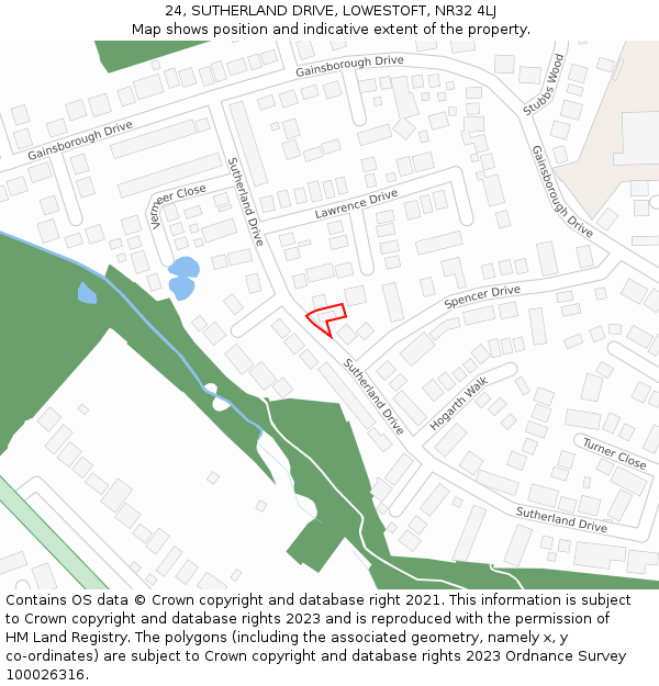 24, SUTHERLAND DRIVE, LOWESTOFT, NR32 4LJ: Location map and indicative extent of plot