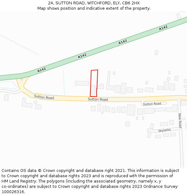 24, SUTTON ROAD, WITCHFORD, ELY, CB6 2HX: Location map and indicative extent of plot