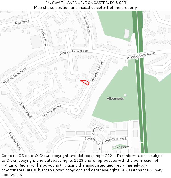 24, SWAITH AVENUE, DONCASTER, DN5 9PB: Location map and indicative extent of plot